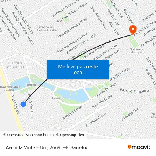Avenida Vinte E Um, 2669 to Barretos map