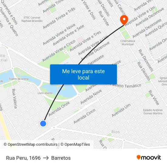 Rua Peru, 1696 to Barretos map
