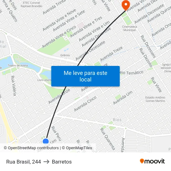 Rua Brasil, 244 to Barretos map
