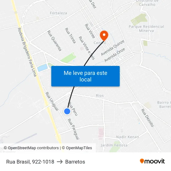 Rua Brasil, 922-1018 to Barretos map