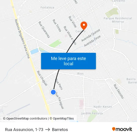 Rua Assuncion, 1-73 to Barretos map
