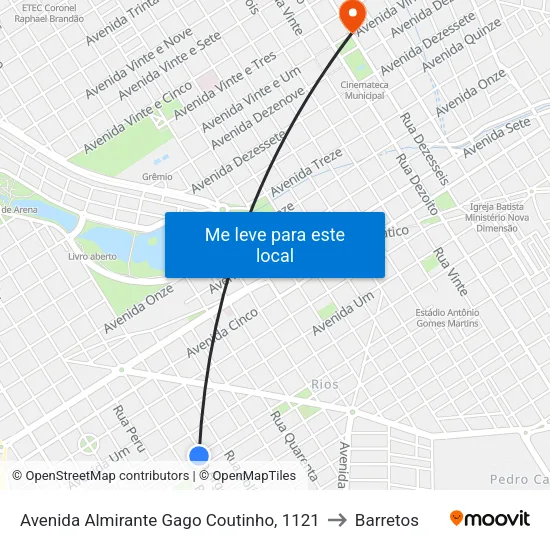 Avenida Almirante Gago Coutinho, 1121 to Barretos map