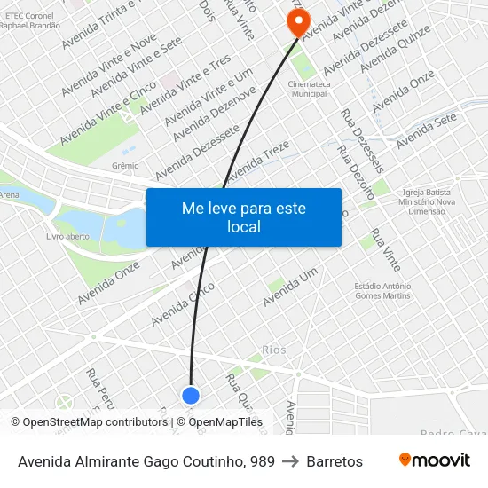 Avenida Almirante Gago Coutinho, 989 to Barretos map