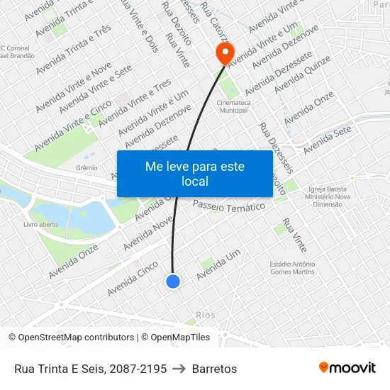 Rua Trinta E Seis, 2087-2195 to Barretos map