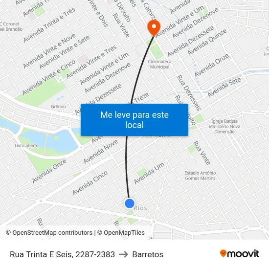 Rua Trinta E Seis, 2287-2383 to Barretos map