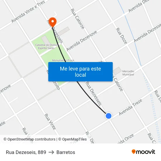 Rua Dezeseis, 889 to Barretos map