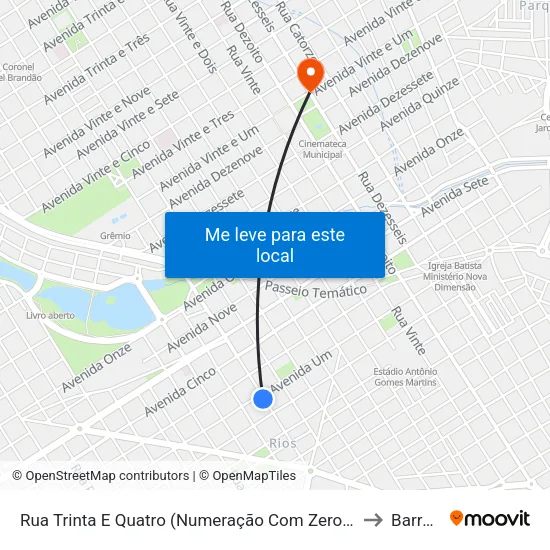 Rua Trinta E Quatro (Numeração Com Zero Inicial), 2244 to Barretos map