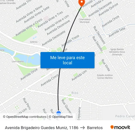 Avenida Brigadeiro Guedes Muniz, 1186 to Barretos map