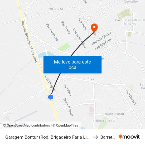 Garagem Bontur (Rod. Brigadeiro Faria Lima) to Barretos map
