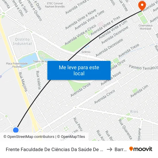 Frente Faculdade De Ciências Da Saúde De Barretos Dr. Paulo Prata to Barretos map