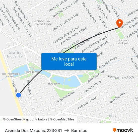 Avenida Dos Maçons, 233-381 to Barretos map