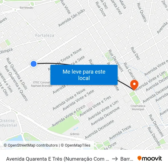 Avenida Quarenta E Três (Numeração Com Zero Inicial), 527 to Barretos map