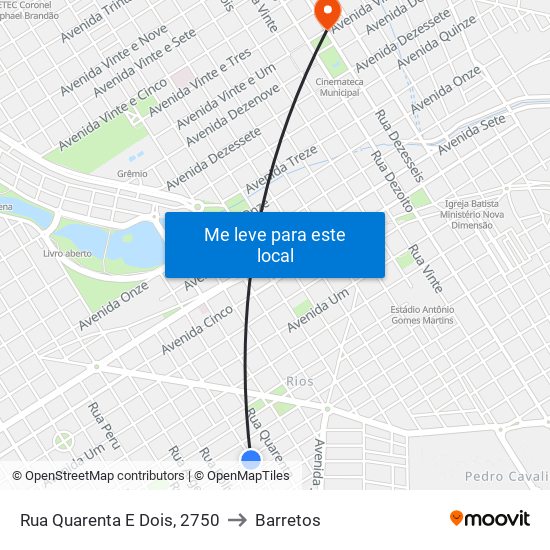 Rua Quarenta E Dois, 2750 to Barretos map