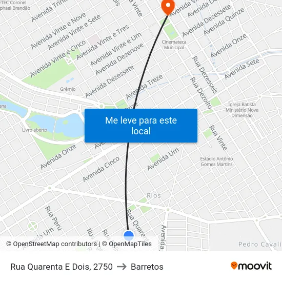 Rua Quarenta E Dois, 2750 to Barretos map