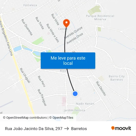 Rua João Jacinto Da Silva, 297 to Barretos map