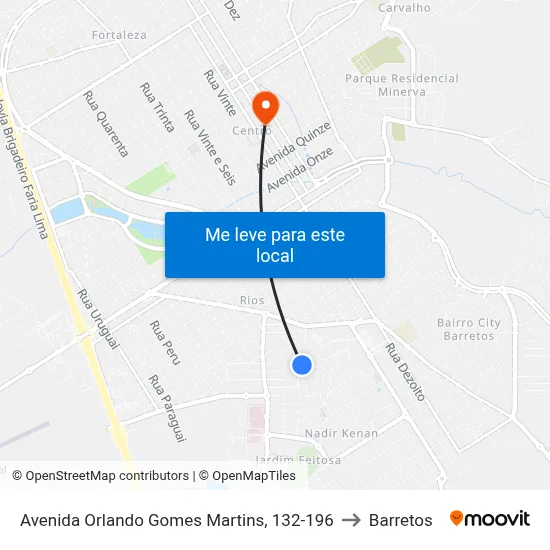 Avenida Orlando Gomes Martins, 132-196 to Barretos map