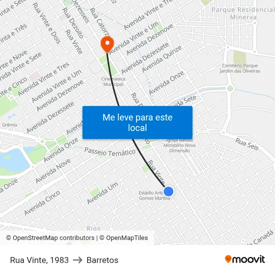 Rua Vinte, 1983 to Barretos map