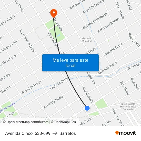 Avenida Cinco, 633-699 to Barretos map