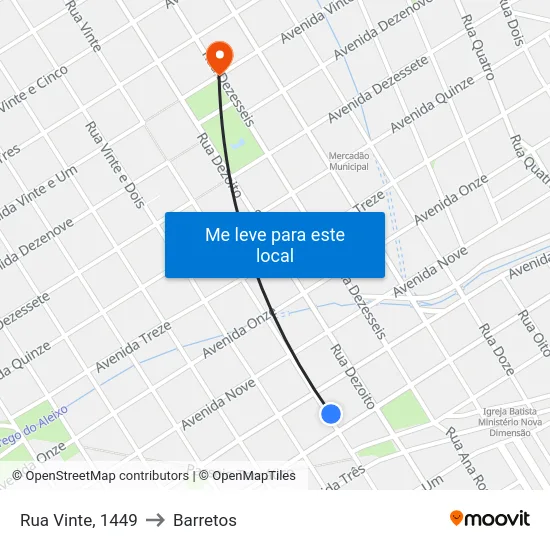 Rua Vinte, 1449 to Barretos map