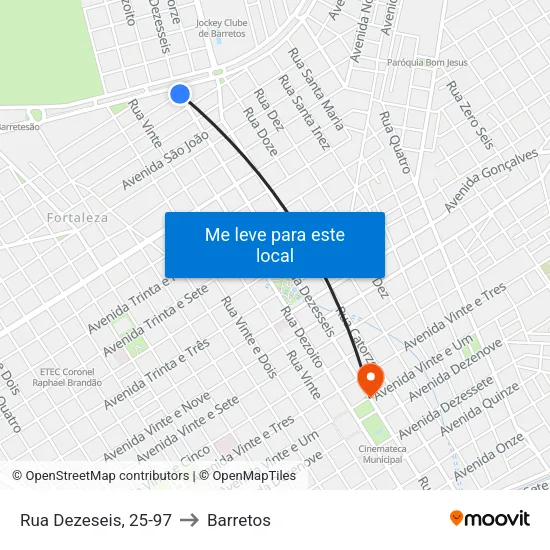 Rua Dezeseis, 25-97 to Barretos map