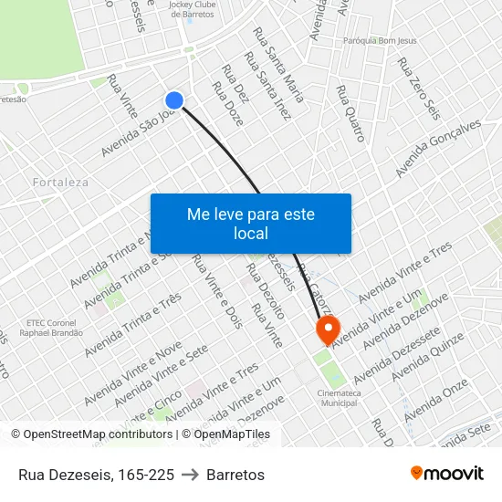 Rua Dezeseis, 165-225 to Barretos map
