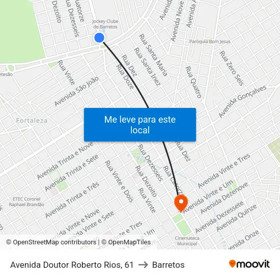 Avenida Doutor Roberto Rios, 61 to Barretos map