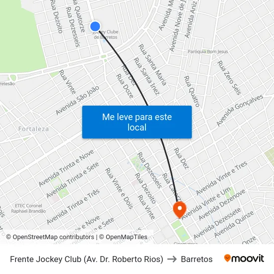 Frente Jockey Club (Av. Dr. Roberto Rios) to Barretos map