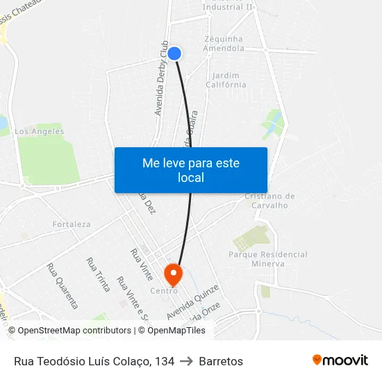 Rua Teodósio Luís Colaço, 134 to Barretos map