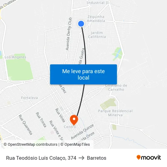 Rua Teodósio Luís Colaço, 374 to Barretos map