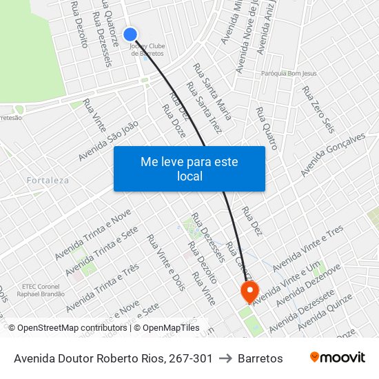 Avenida Doutor Roberto Rios, 267-301 to Barretos map