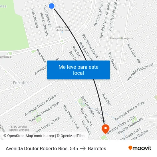 Avenida Doutor Roberto Rios, 535 to Barretos map