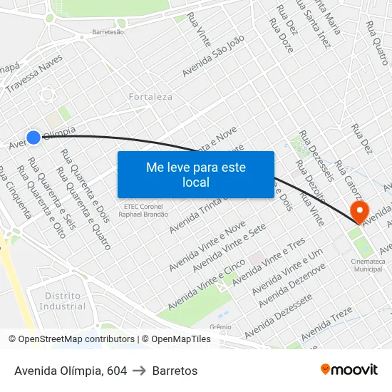Avenida Olímpia, 604 to Barretos map