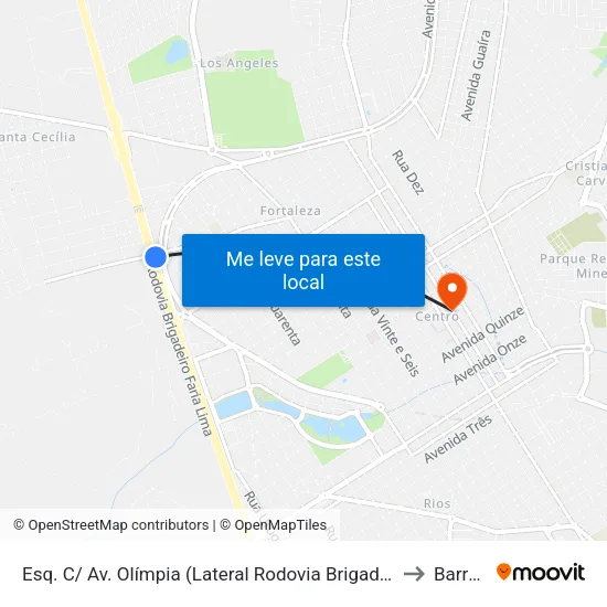 Esq. C/ Av. Olímpia (Lateral Rodovia Brigadeiro Faria Lima) to Barretos map