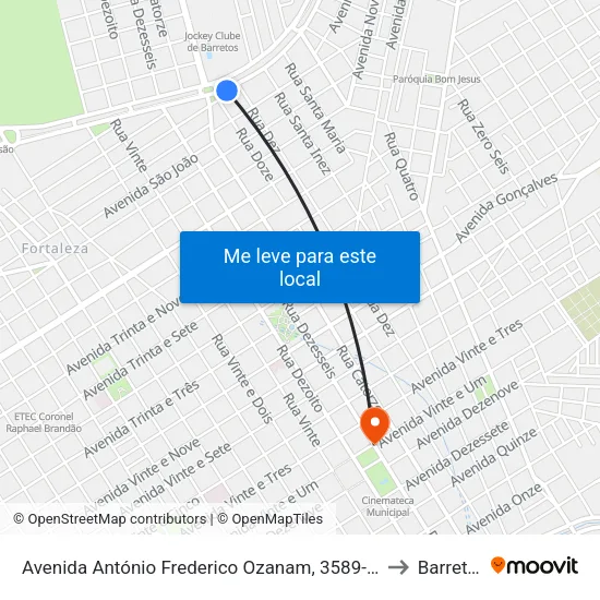 Avenida António Frederico Ozanam, 3589-3723 to Barretos map