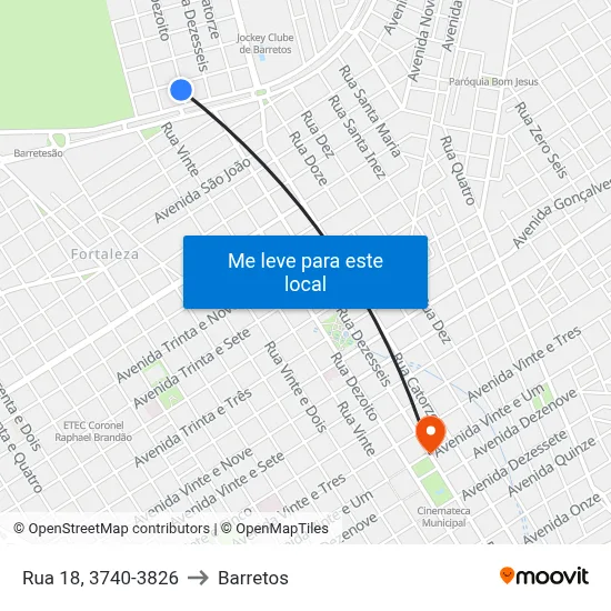 Rua 18, 3740-3826 to Barretos map