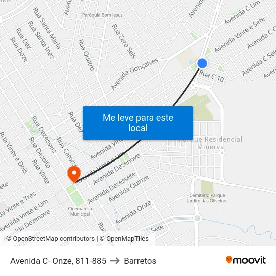 Avenida C- Onze, 811-885 to Barretos map