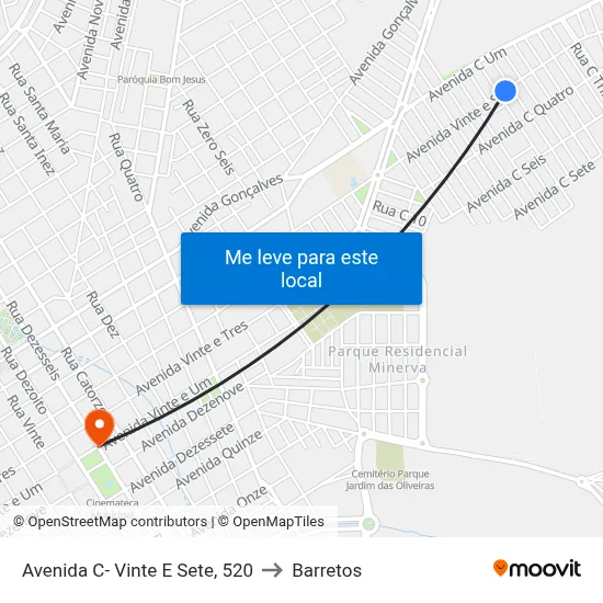 Avenida C- Vinte E Sete, 520 to Barretos map