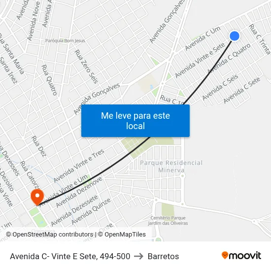 Avenida C- Vinte E Sete, 494-500 to Barretos map