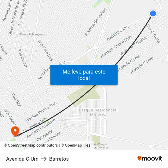 Avenida C-Um to Barretos map