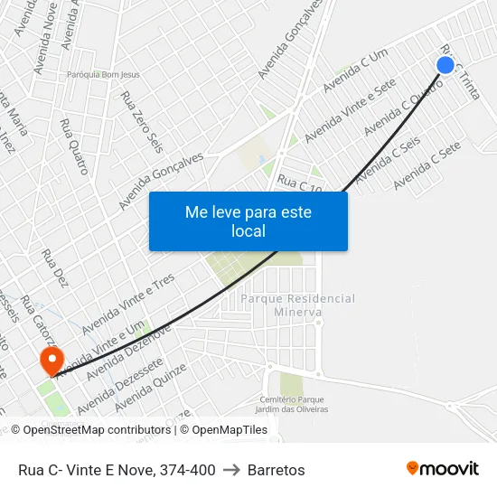 Rua C- Vinte E Nove, 374-400 to Barretos map