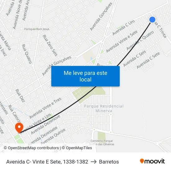 Avenida C- Vinte E Sete, 1338-1382 to Barretos map