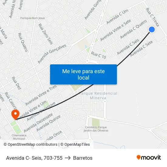 Avenida C- Seis, 703-755 to Barretos map