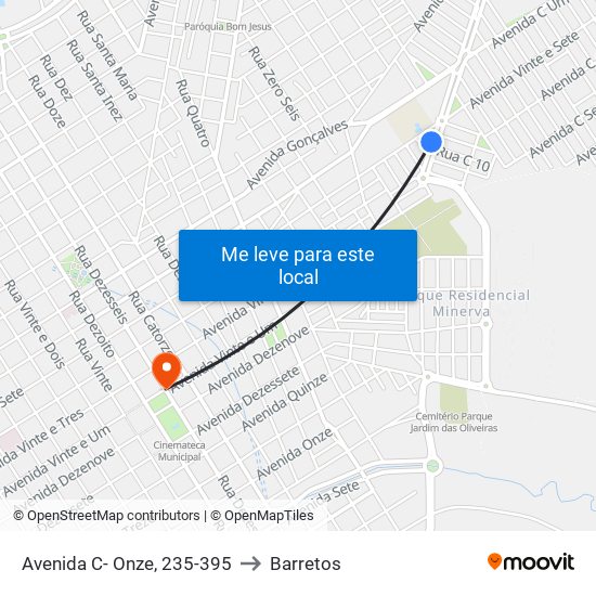 Avenida C- Onze, 235-395 to Barretos map