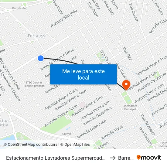Estacionamento Lavradores Supermercados (Rua 32) to Barretos map