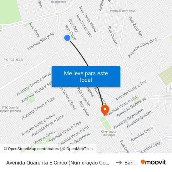 Avenida Quarenta E Cinco (Numeração Com Zero Inicial), 421-525 to Barretos map