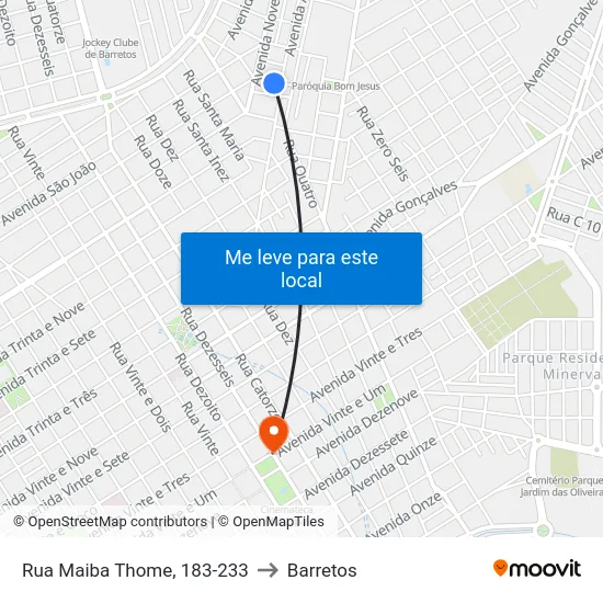 Rua Maiba Thome, 183-233 to Barretos map