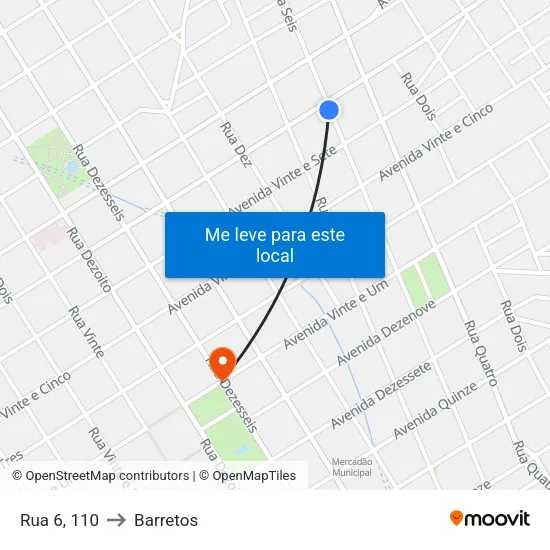 Rua 6, 110 to Barretos map