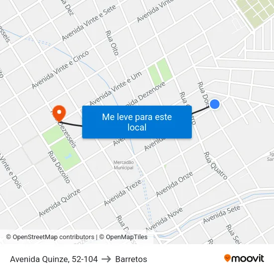 Avenida Quinze, 52-104 to Barretos map