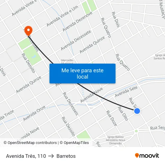 Avenida Três, 110 to Barretos map