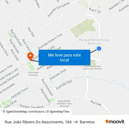Rua João Ribeiro Do Nascimento, 184 to Barretos map